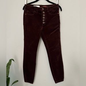 NEW ANTHROPOLOGIE PILCRO HIGH RISE SKINNY BROWN CORDUROY PANTS 28